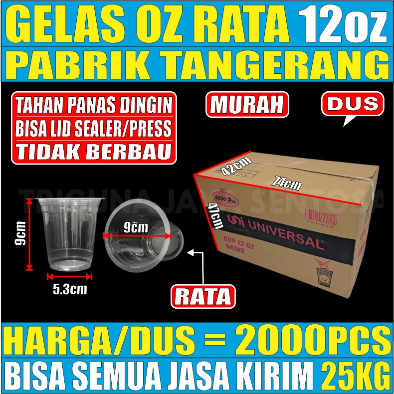 Gelas oz Rata 12oz Bening Cup Plastik Datar Murah Per Dus Semua Jasa Kirim