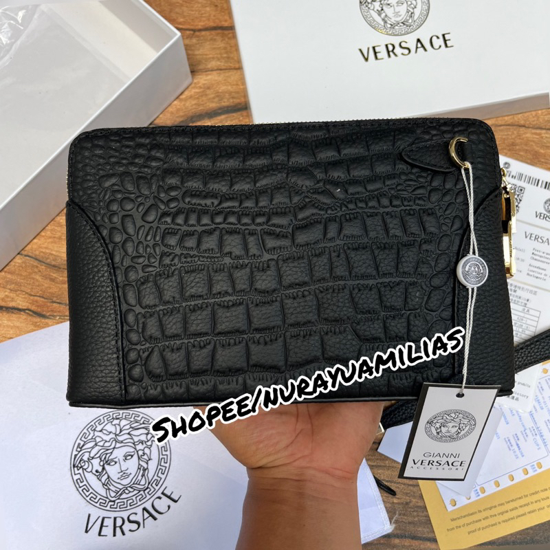 Clutch Versace dengan kode kunci kulit asli import premium clutch pria Versace clutch pria branded
