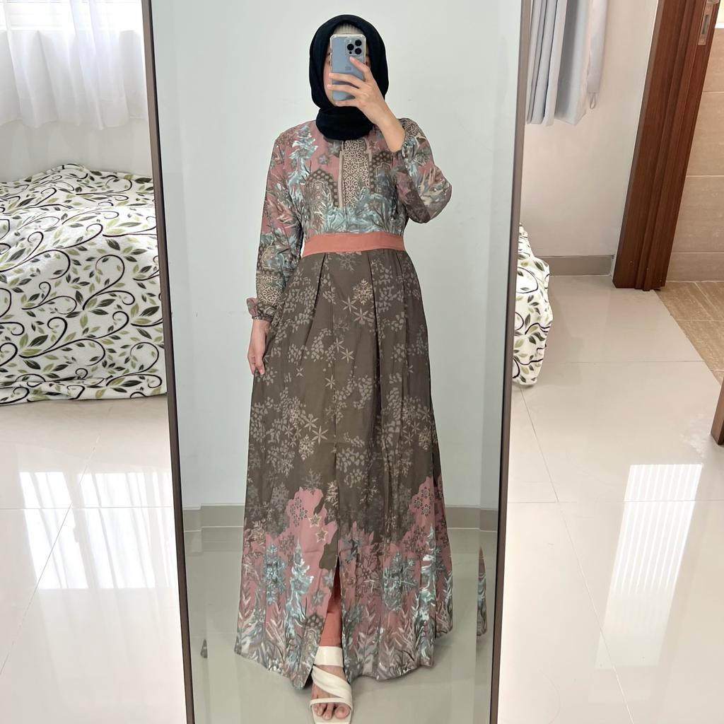 Setelan Gamis Bella - Gamis Serut Pesta Raya Syari wanita Casual Lebaran Maxmara Lux MCL2 Tali Pingg