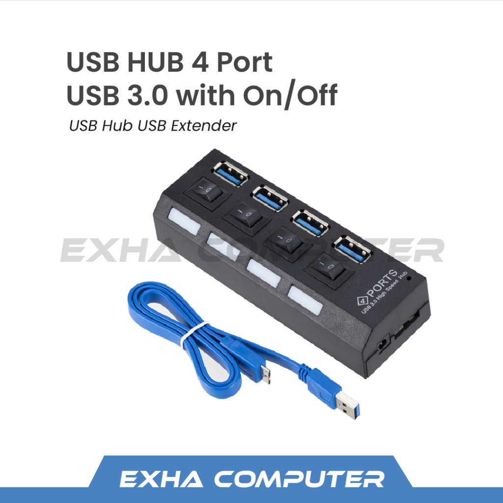 New USB HUB 4 Port USB 3.0 Switch LED Terbaik