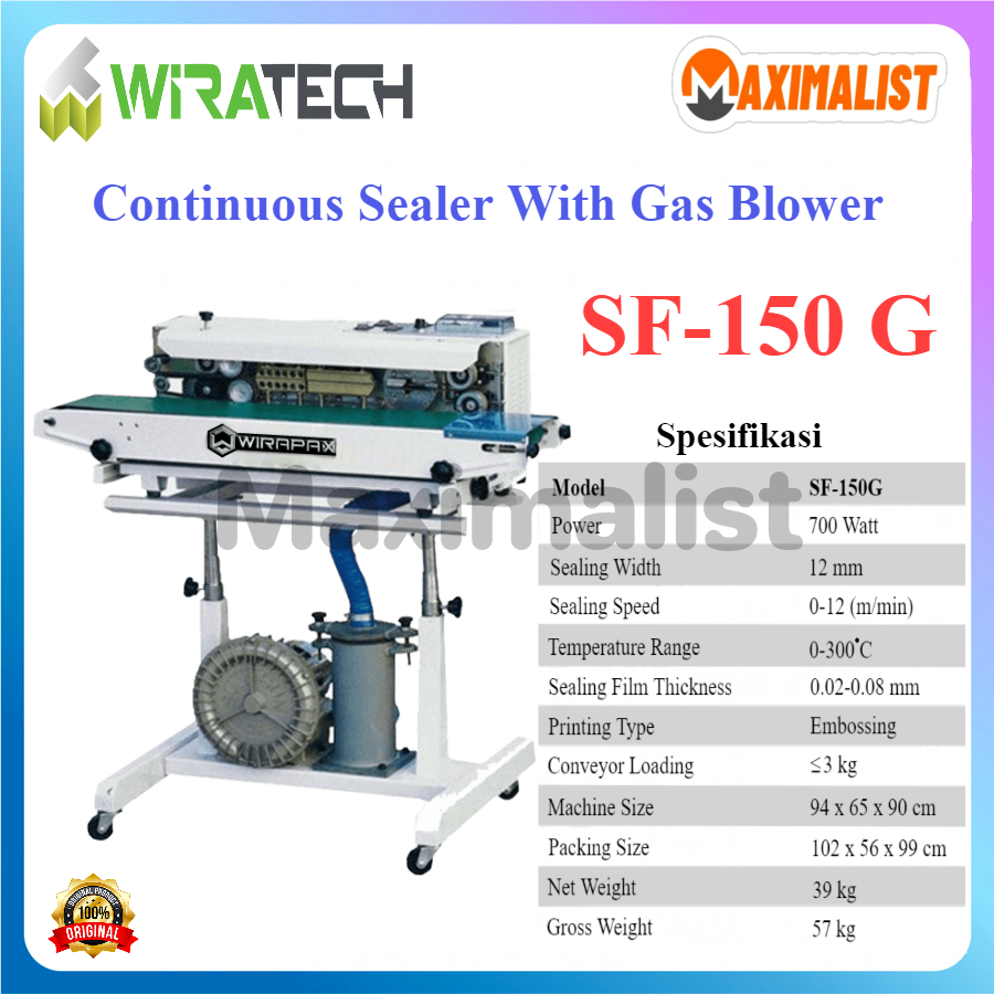 WIRATECH SF-150G Continuous Sealer with Gas Blower / Penyegel Plastik / Mesin Continous band sealer 