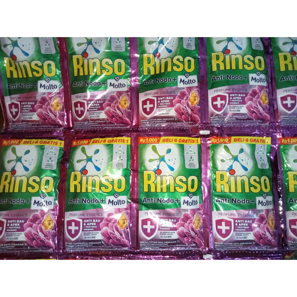 ARJUNA RINSO DETERGENT  CAIR / RINSO CAIR  38ML 1 RENCENG ISI 6PCS + 1PCS Unilever