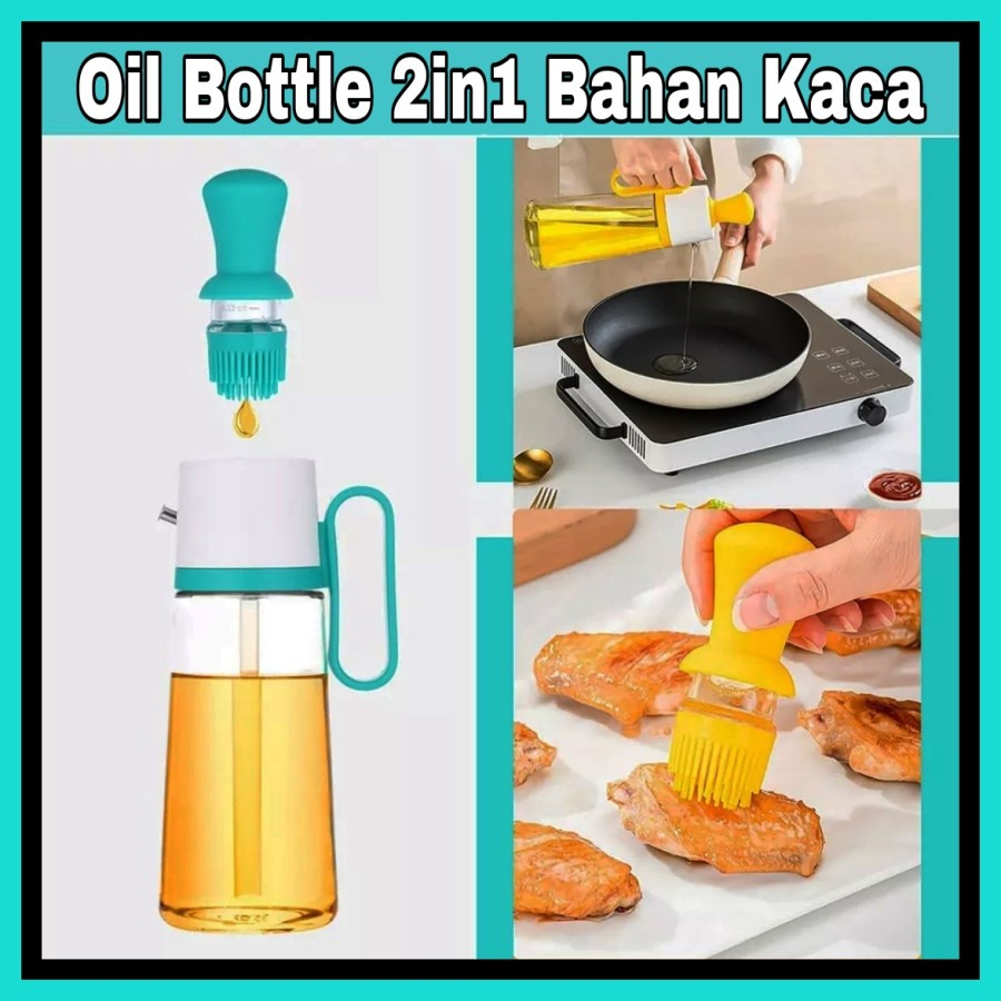 BOTTLE OIL WITH BRUSH 2in1 550ml Bahan Kaca Food Grade XK16
