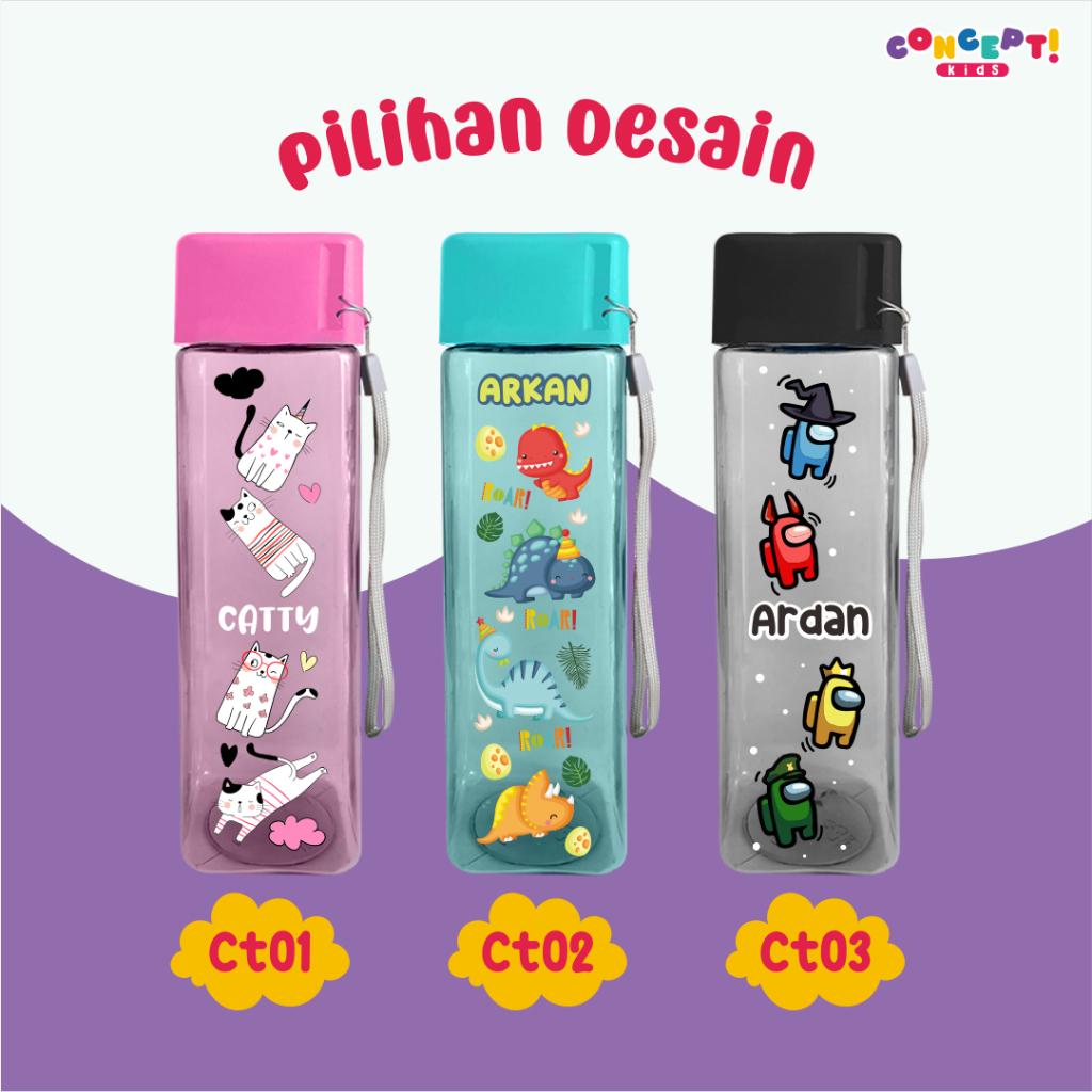 CUBE TUMBLER BOTOL KOTAK ANAK 500ml CUSTOM PRINT UV (BUKAN STICKER)