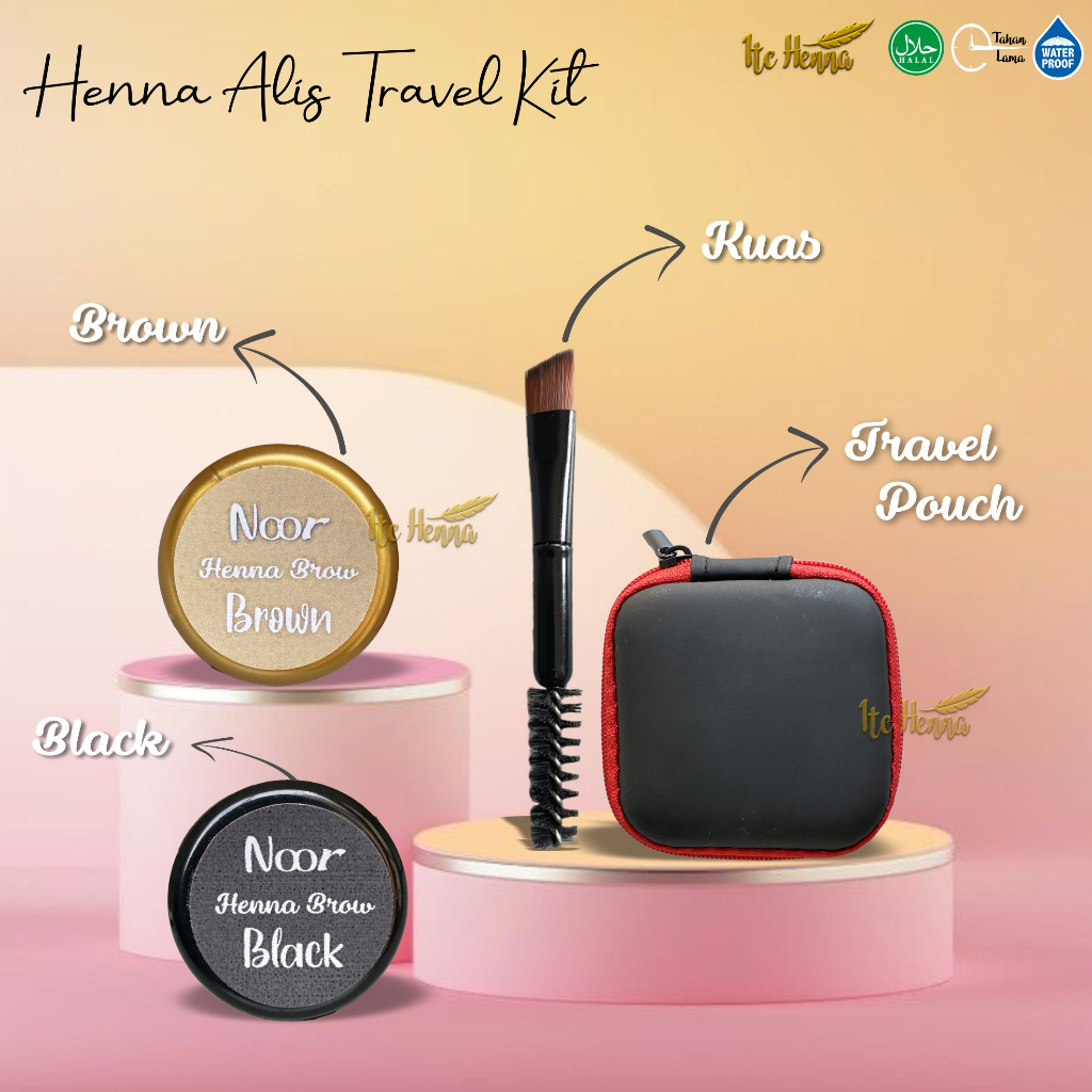 Henna Alis Travel Kit Pack Eyebrow Henna Tahan Lama Halal Sah Sholat