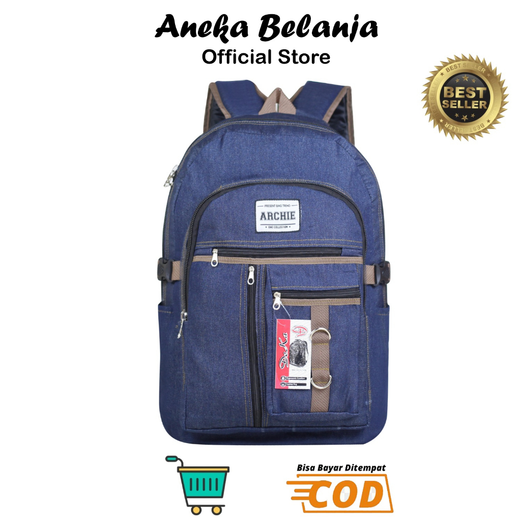 ANEKA - Tas Denim Ransel Pria Distro Levis Archie Warna Navy Backpack Cowok Sekolah Kuliah Kerja Bahan Kanvas Tebal Kuat Tas Laki Laki Hangout Mudik Camping Harga Termurah Terlaris Berkualitas
