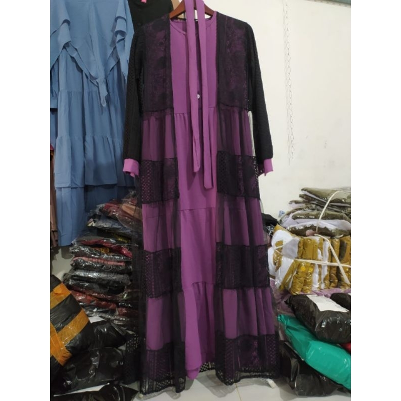 Dress Dewisan set outer brukat Sakhya modis long vest dan Nayla zahin terbaru fashion muslim remaja casual