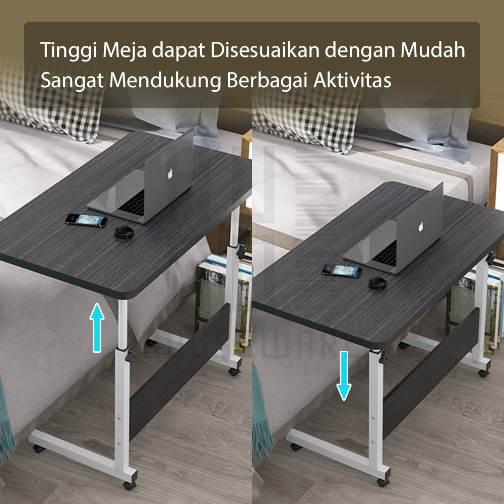 Meja Laptop Belajar Serbaguna / Meja Roda Portable Stand Tinggi HUGO