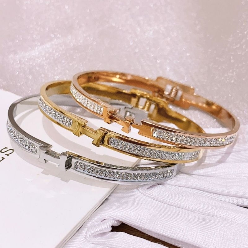 Gelang Titanium asli mirip emas asli kilau Gelang Brandad band Premium Quality Anti karat anti alergi Premium Quality Stainless steel 4