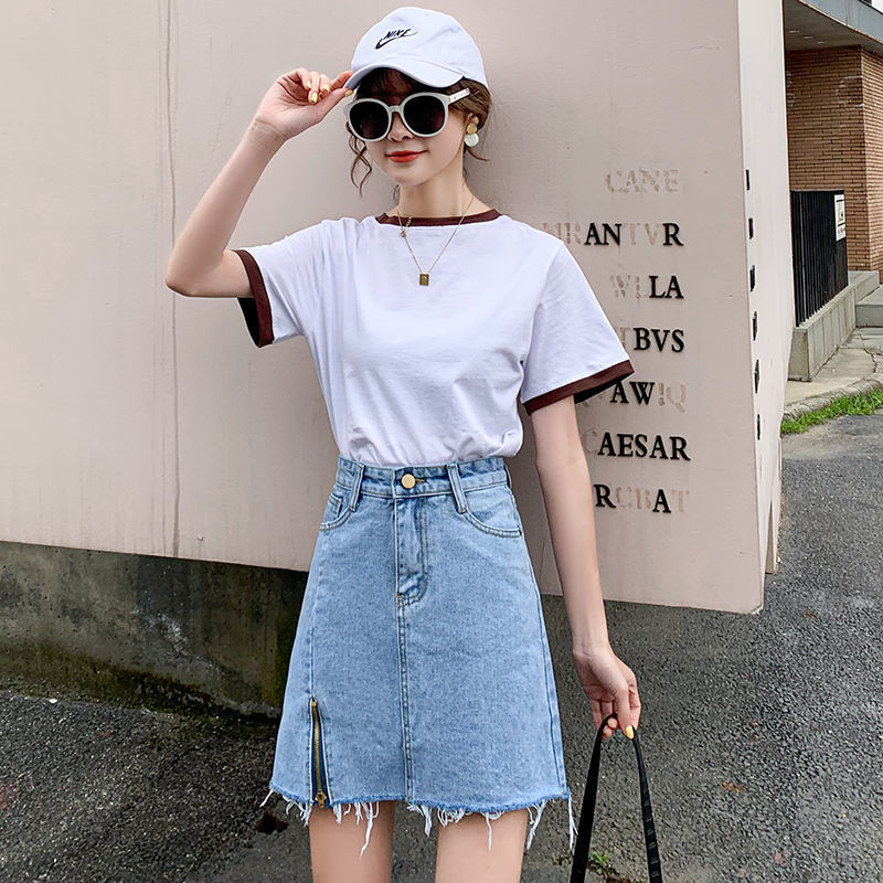 cantikya.id Korean Mini Skirt Rok Jeans pendek A-Line Plain Rok Pendek seksi hot rok denim kekinian 2023