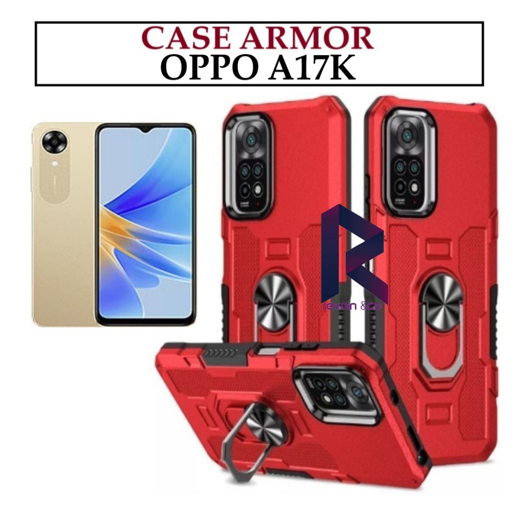 Case Armor OPPO A17K Iring Cincin Magnetic Kesing Hp Protect kamera Premium Hard Case Standing Robot Pelindung Kamera