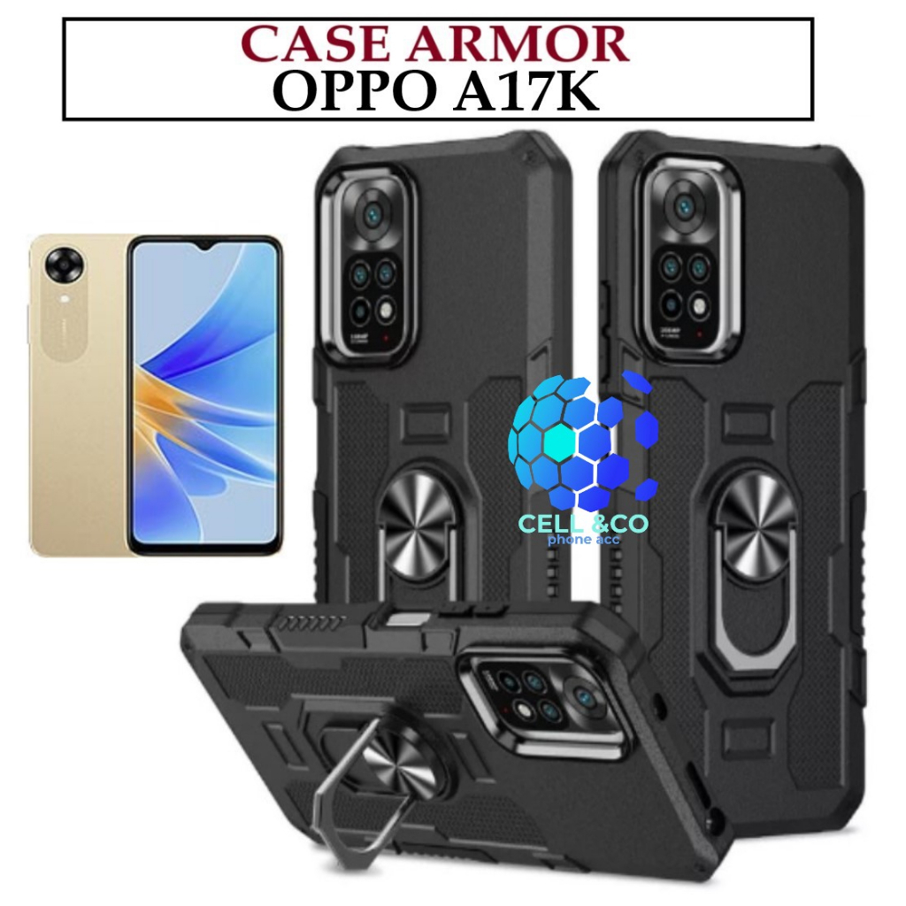 Case Armor OPPO A17K Iring Cincin Magnetic Kesing Hp Protect kamera Premium Hard Case Standing Robot Pelindung Kamera