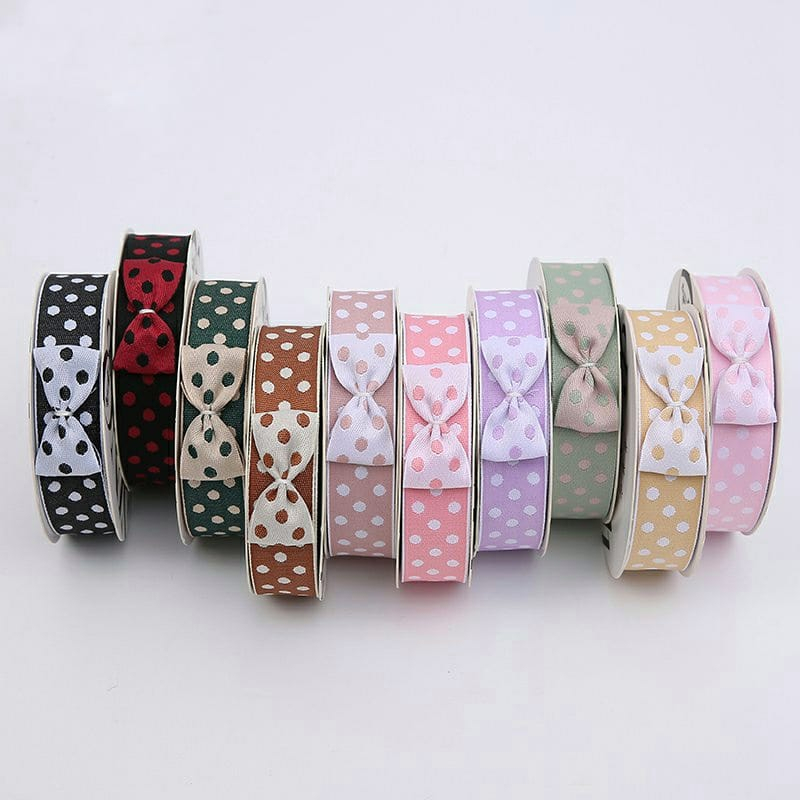 [PER GULUNG] Pita Hampers KAIN POLKADOT PREMIUM 1 inch (2,5 cm) Depan Belakang Beda Warna Per Rol