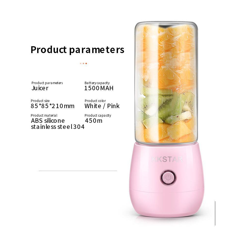 Portable Blender TANPA KABEL /Juicer 450ML ORIGINAL PREMIUM - Warna Merah Muda