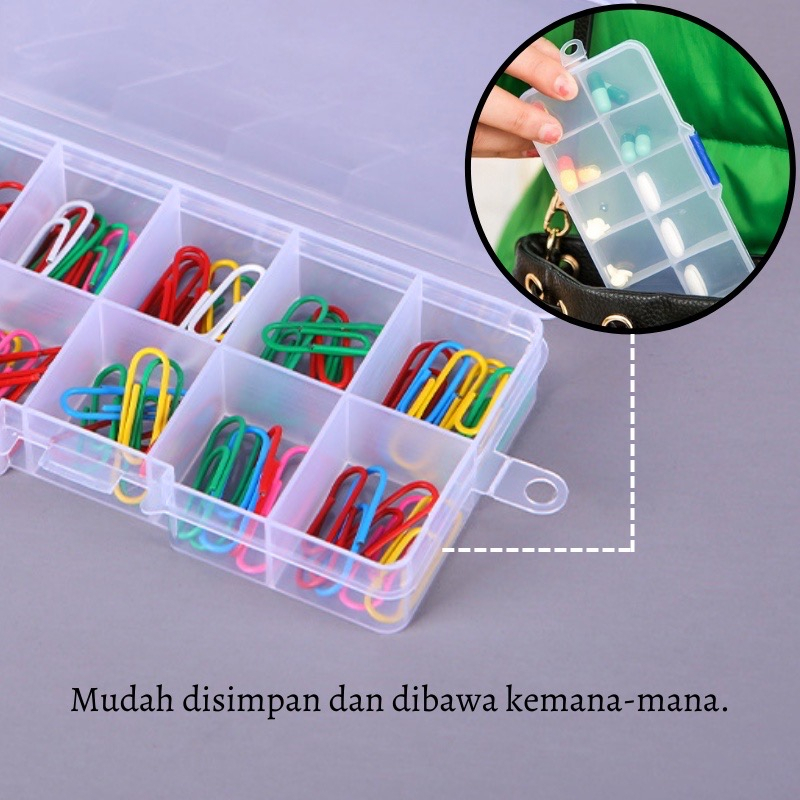 Kotak Box Penyimpanan Serbaguna 10 Sekat Transparant Obat vitamin perhiasan kapsul tablet