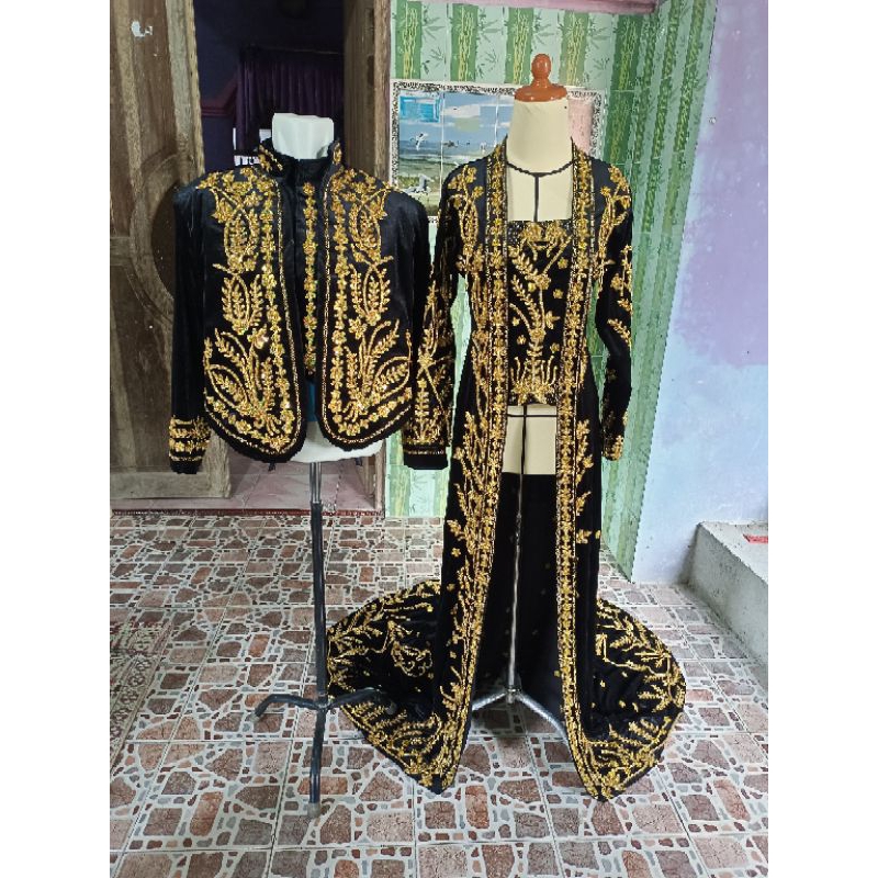 couple kebaya dan beskap bludru pengantin/set pakaian pengantin payet jepang/pakaian pengantin full payet