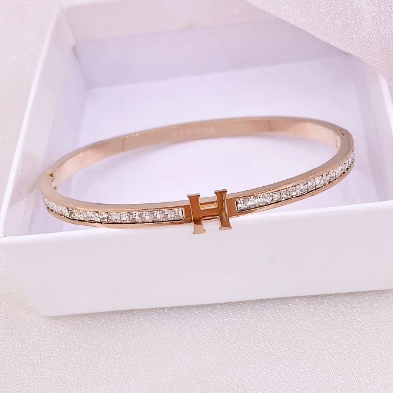 Gelang Titanium Asli kilau mirip emas asli Premium Quality Anti Karat Anti Alergi Bracelet Branded Band Stainless Steel Ori G001