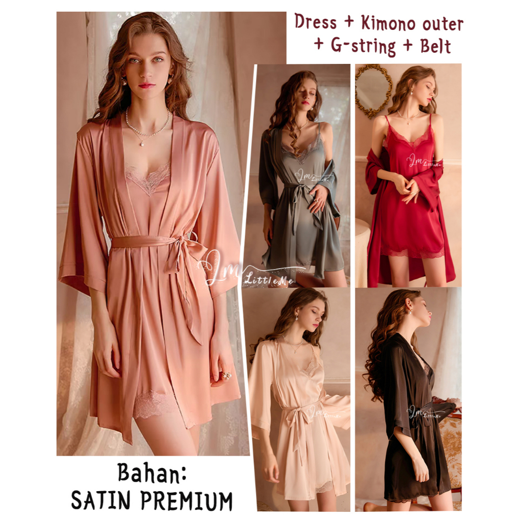 Kimono Lingerie Satin Set Baju Tidur Sexy Wanita / Sexy Lingerie Kimono Satin