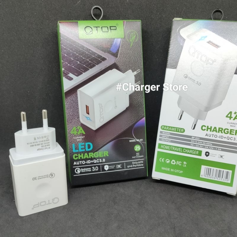 Adaptor Batok Charger LED QTOP 25W Fast Charging 5V 4.1A Auto ID