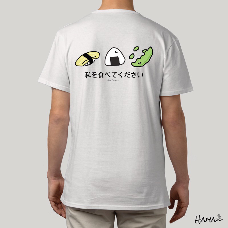 HaiyaProjects - Kaos Jepang Sushi - Kaos Premium Sushi Family - Kaos Riceball - Sushi Family Tshirt - Riceball Tshirt - Egg Sushi Tshirt- Onigiri Tshirt - White - Putih - Unisex Size