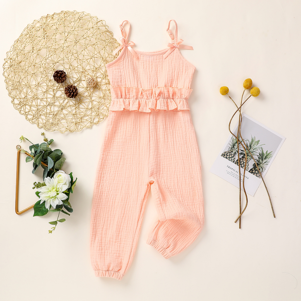 Romper Bayi Perempuan Bayi Musim Panas Romper Baptisan Baru Lahir Jumpsuit Pakaian Bermain untuk Anak-anak Katun Linen Ruffle Pakaian Romper Anak