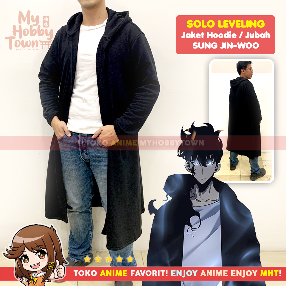 Jaket Hoodie Solo Leveling Jubah Sung Jin-Woo Cosplay Anime Black Manhwa Sung Jinwoo