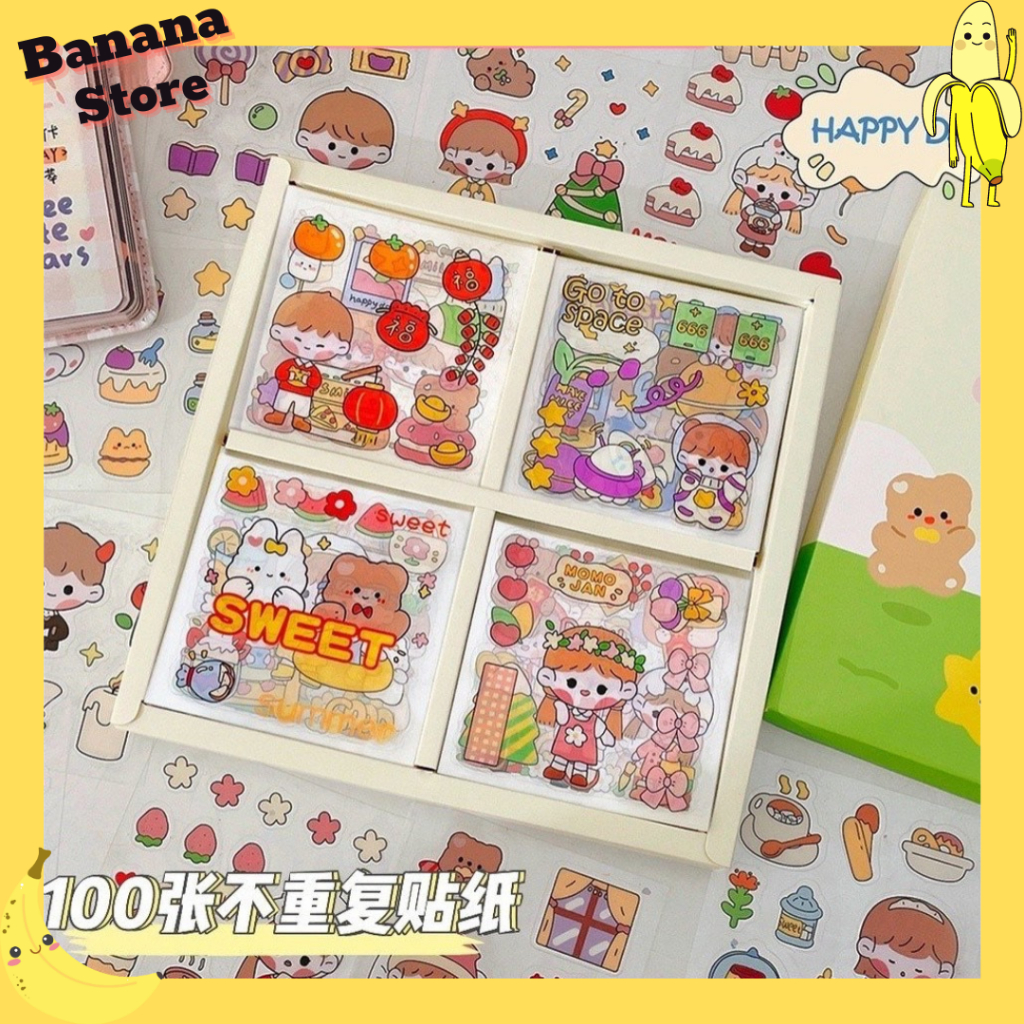 (1 lembar)TELADO Stiker Aesthetic Design DIY/Sticker botol minum 2D plastik anti air/Buku Diary Stik