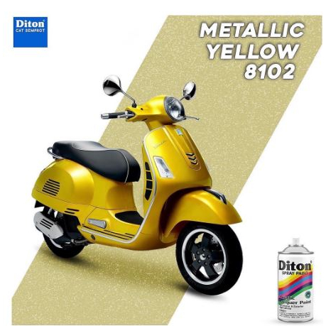 Pilox Diton Metallic Yellow 8102 300ml Warna Kuning Metalik Sepeda Motor Mobil Velg