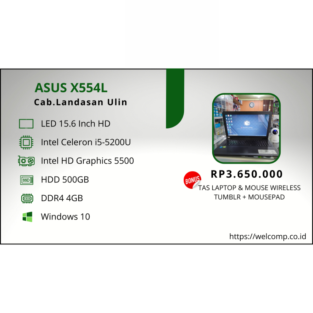 Laptop 2ND Asus X554L Second Bergaransi 1 Tahun