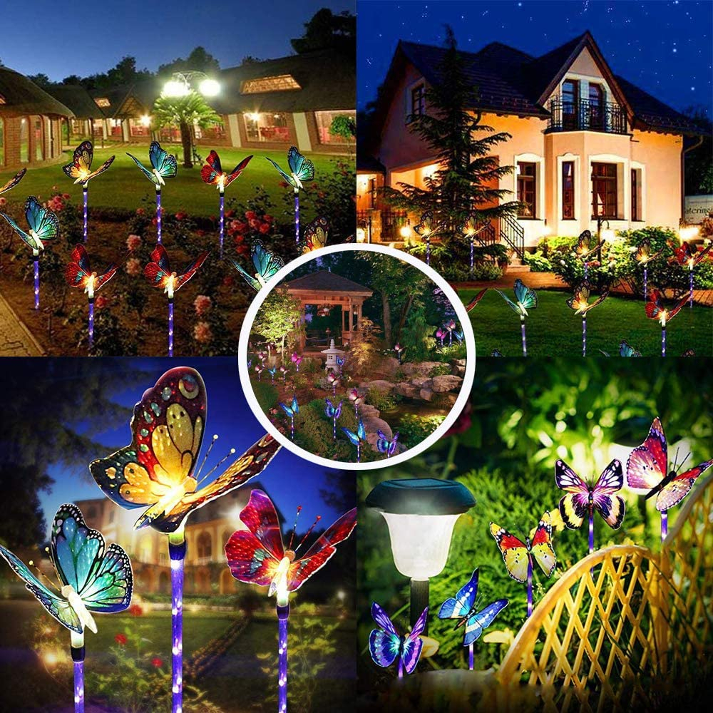 Lampu Solar Tenaga Surya LED Bentuk Kupu Kupu 1/2pcs Tahan Air Multicolor Outdoor Lampu Hias Dekorasi Taman Halaman