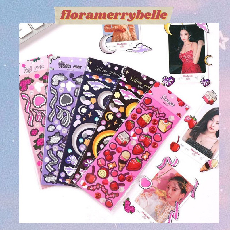

[FMB.ID] Stiker Korea Blackpink Stiker Murah Lucu Motif Bunga Mawar Hati Kue Bulan | Stiker Waterproof Tahan Air