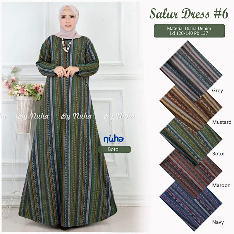 Belina Jumbo Maxy LD120 - Gamis Diana Denim Jumbo / Salur dress/ 025-7327