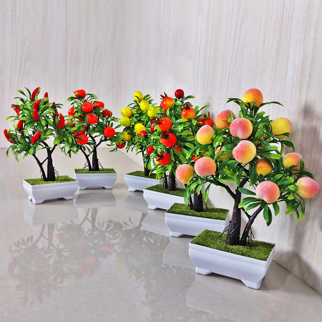 Satu7an PBP11 BUNGA PLASTIK TANAMAN BUAH -SAYUR + POT BUNGA DECORATION CHILI ORANGE PEACH ARTIFICIAL