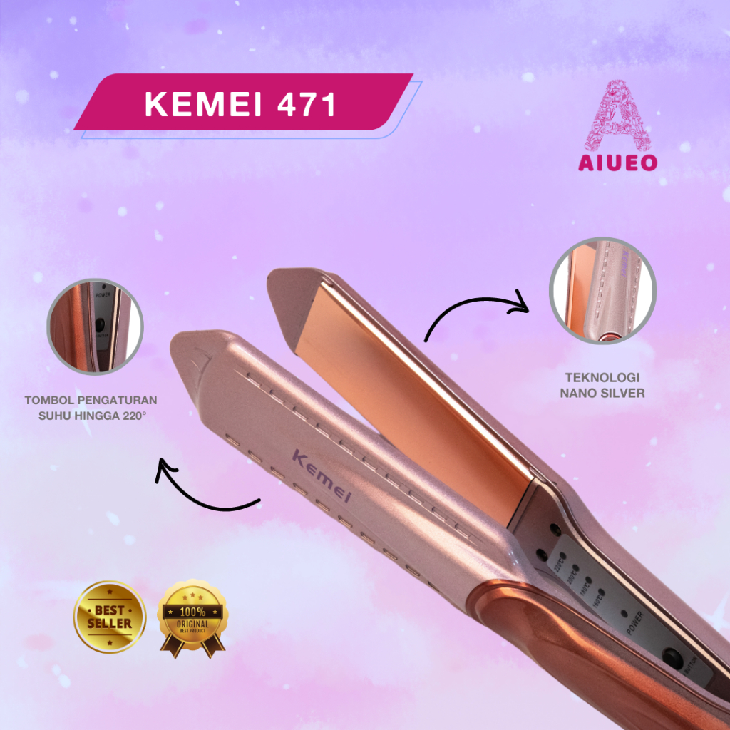 Catokan Rambut Curly Kemei  471 Meluruskan dan Keriting Rambut - Alat Catok Hair Straightener Curly and Blow - Catok Rambut 2in1 - Catok 3in1 - Warna Pink