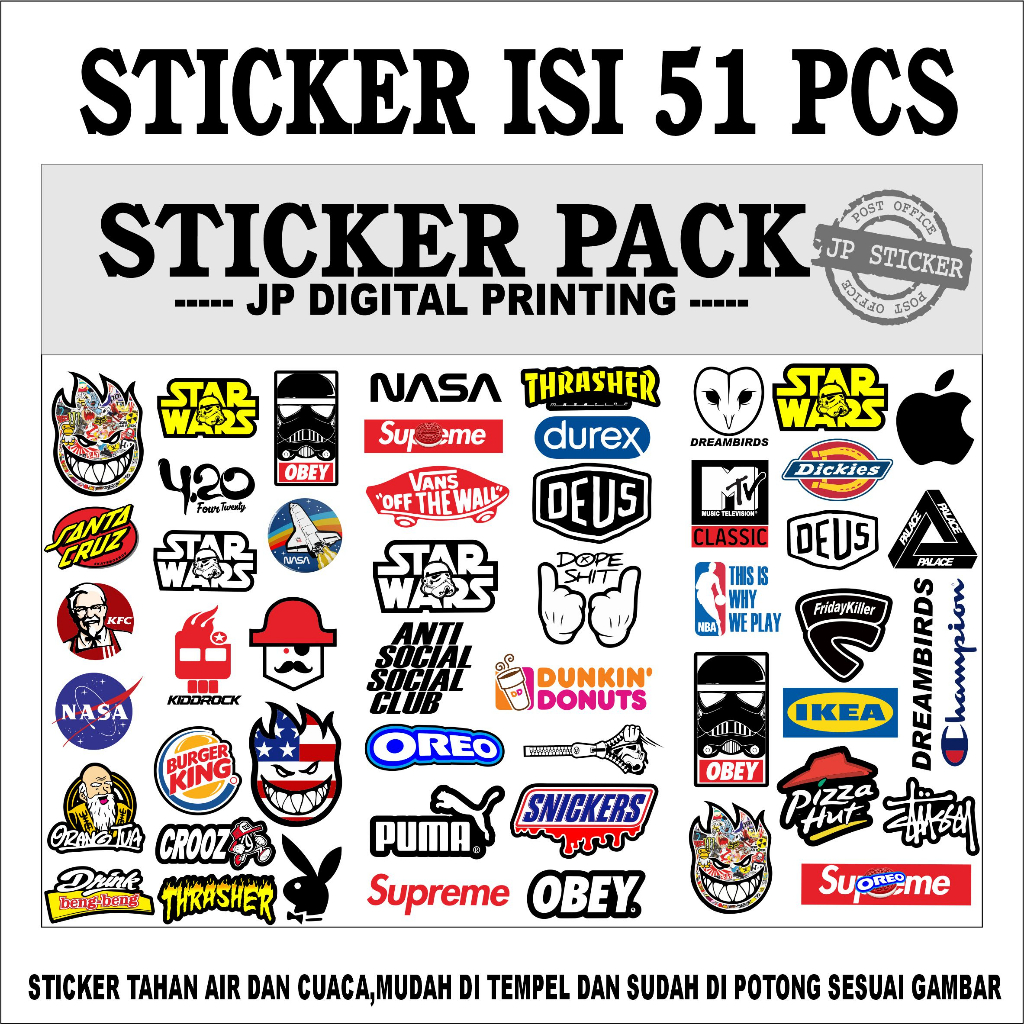 

JP STIKER PACK ISI 100 PCS STICKER LOGO BRAND STARWARS AESTHETIC UNTUK CASE TUMBLER HP LAPTOP DLL ANTI AIR