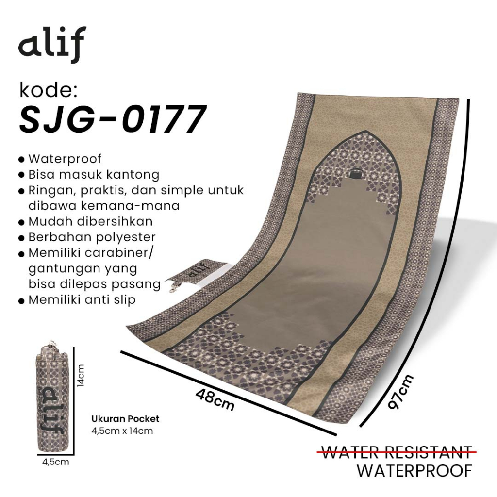 ALIF SAJADAH GENGGAM TRAVEL / SAKU / PORTABLE / WATERPROOF ( ALIF MODERN WEAR SJG-0177 )