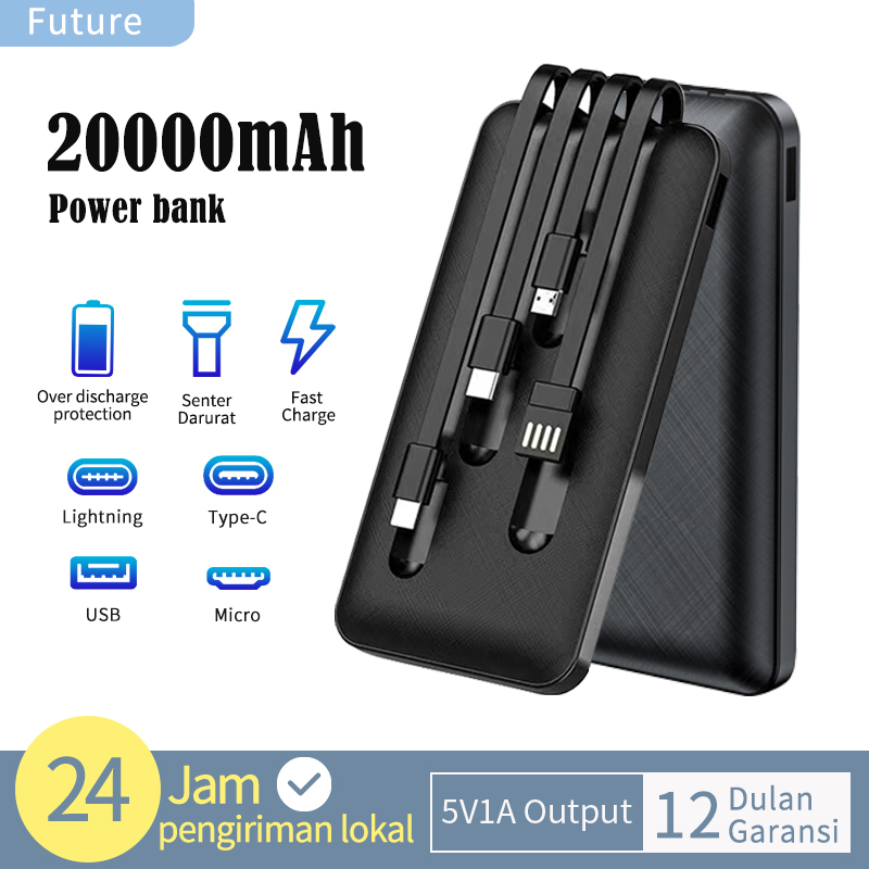 Powerbank 20000 mah Power Bank Fast Charging Murah Mini LCD with Kabel Data Type C Micro USB murah K