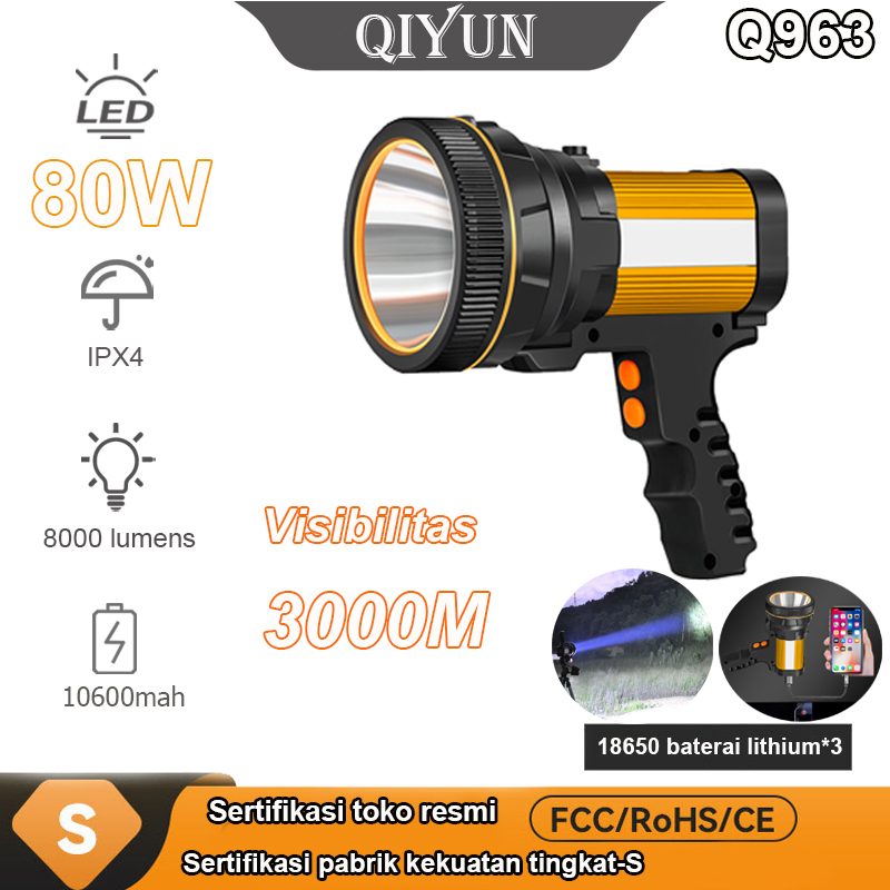 QYD Senter Led Super Terang Dengan Lampu Samping 60 watt IPx4 Tahan air Senter Bentuk L Flashlight