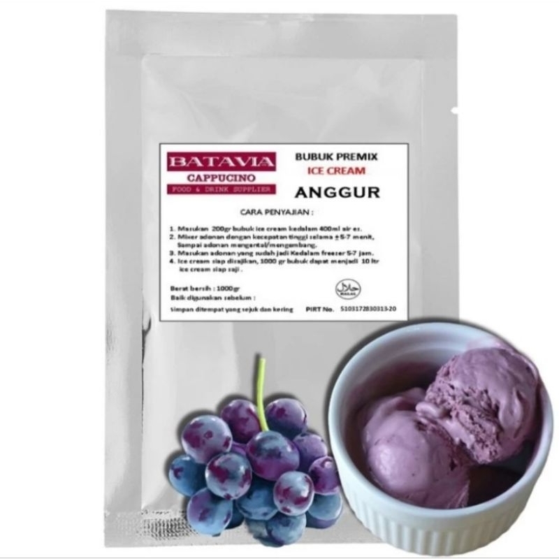 

Bubuk Ice Cream / Bubuk Es Krim Anggur 1kg / Bubuk Ice Cream Murah Batavia / Bubuk Soft Ice Cream / Bubuk Hard Ice Cream Batavia / Bahan Ice Cream Batavia