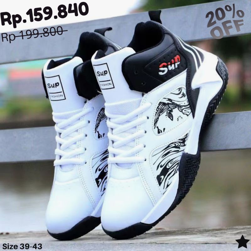 Sepatu Hight top SUP putih 39-43 pria wanita olahraga basket sneakers kasual trendy breakdance sport terbaru murah medan best seller