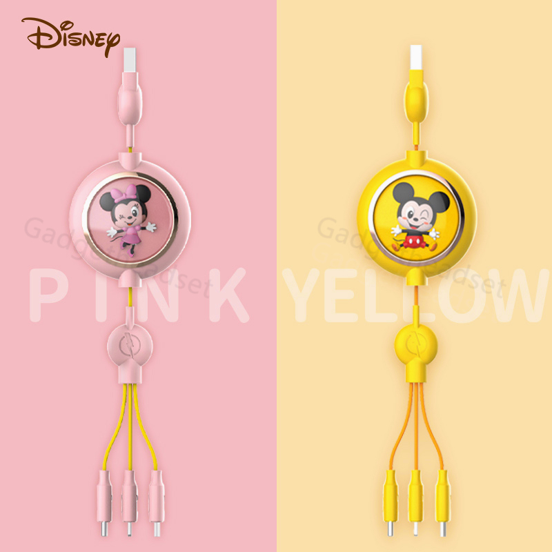 Disney kabel Charger 3 in 1 Mobile Cables Fast Charging Kompatibel 2A Lightning+MicroUSB+Type-C Panjang 80-110CM Dapat Disesuaikan Kabel Pengisian Portabel Untuk IOS/Android IPhone Samsung xiaomi