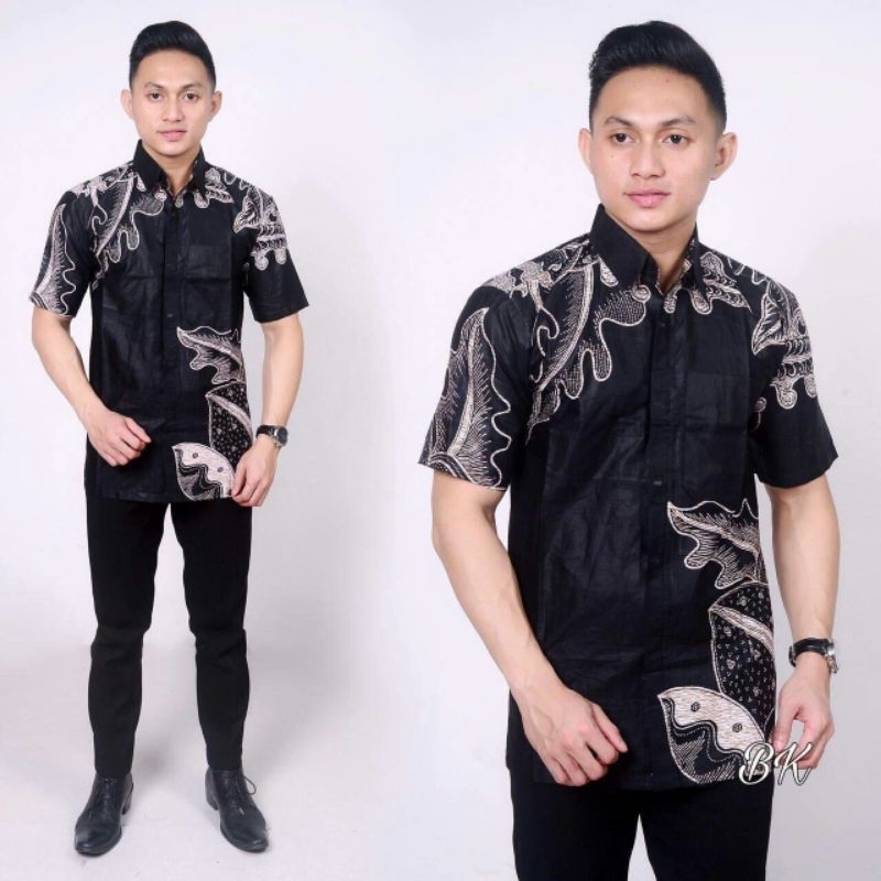 Baju batik M L XL XXL hem kemeja lengan pendek motif memanah grosir murah fashion atasan kerja