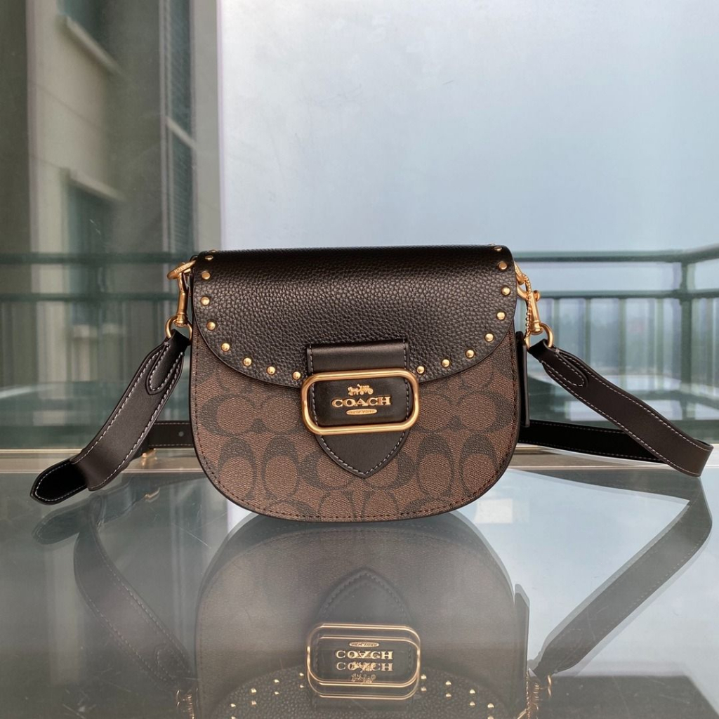 (NEW 2023) Coach Morgan Saddle Bag In Colorblock Signature Canvas With Rivets CF410 CE566 CA143 CA507 CE566 CA143 CA507 CH183