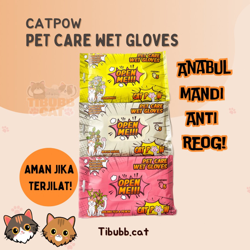 CATPOW Pet Wet Gloves Mandi Tanpa Air Kucing dan Anjing Anti Reog