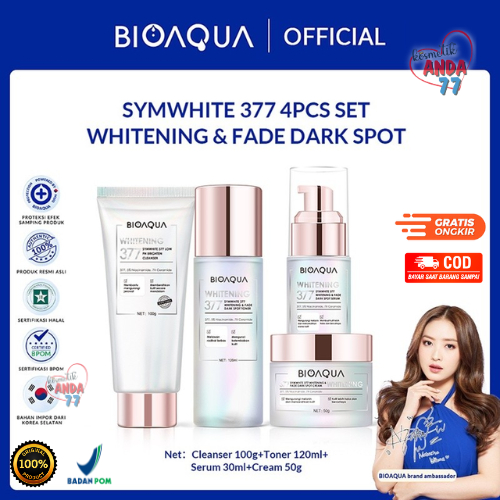 BIOAQUA SymWhite 377 Whitening & Fade Dark Spot Paket Skincare Set - Full Set 4pcs