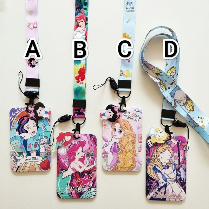 

Disney Princess ID Card Holder Lanyard 1 Snow White Rapunzel Ariel Mermaid Alice in Wonderland Name Tag Gantungan Kalung Wadah Kartu Nama