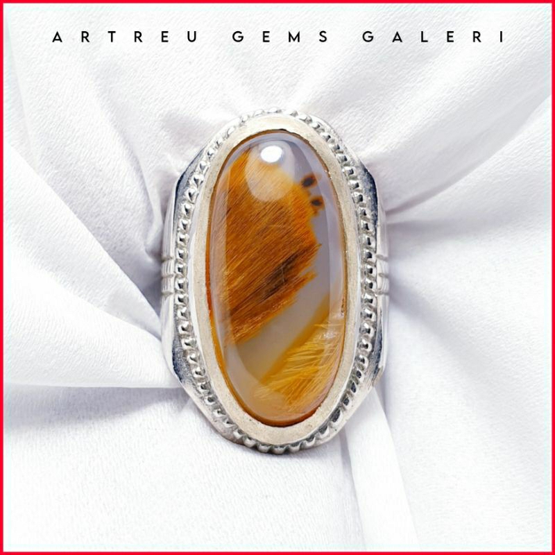 Batu Cendana Serat Emas Unik. | COD Bisa | Cincin Batu Akik Ring 5 - 10