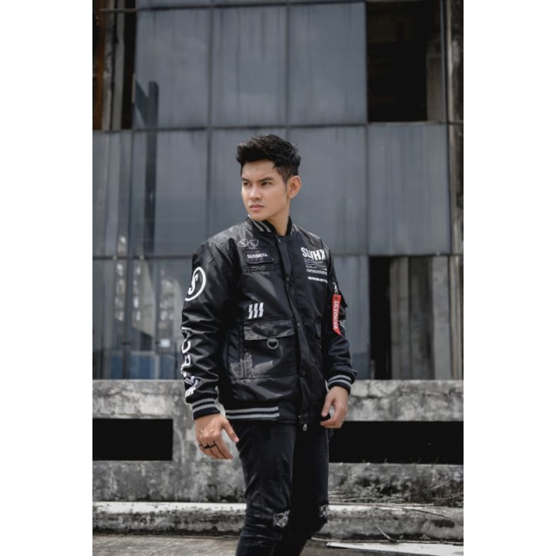 Jaket Bomber Outdoor Putih - Hitam  Addict Southwek Branded  SALVIO HEXIA