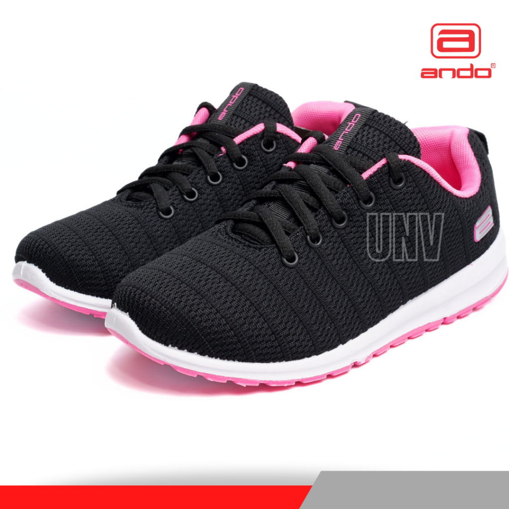 Sepatu Sekolah Anak Perempuan Ando Hitam Pink Polos Kets Spatu Tali Perempuan Skolah SD SMP SMA Dewasa Size 37 38 39 40