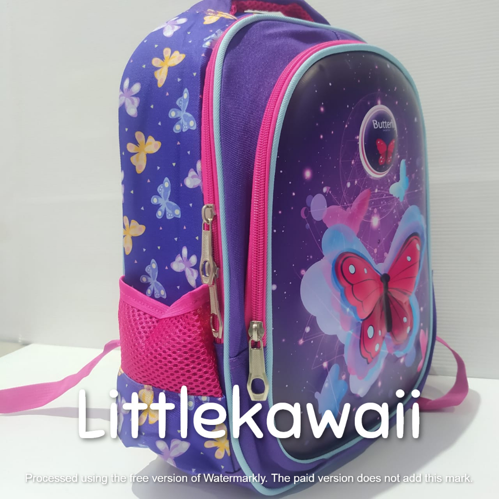 LK/Tas Ransel Sekolah Anak Perempuan Laki Laki Emboss Hardcase Butterfly Bear Love Soccer Lorem FC M PAUD TK SD Import